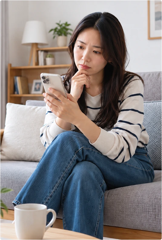 휴대전화로 정보를 확인하는 여성